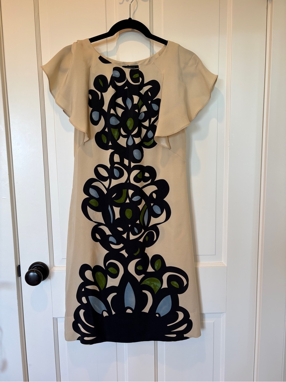 Leifsdottir Beige Silk Flutter Sleeve Dress